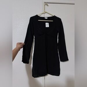 NWT Cotton On Black Light Weight Thin Fabric Long Sleeve Tie-Front Mini Dress